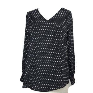 Adriana Papell Black Polka Dot Pullover Long Sleeves Blouse Sz M